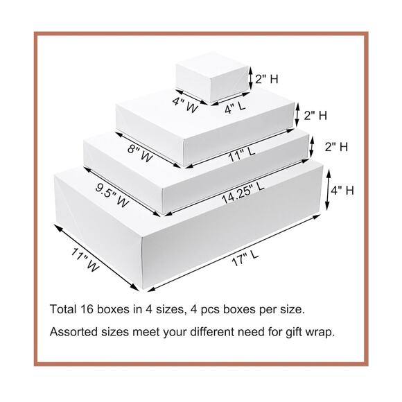 White Gift Boxes - Assorted Sizes (16-Pack) - Perfect for Gift Wrapping & Events - Picture 2 of 2